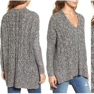 Nordstrom Love By Design Marled Chunky Cable Knit Pullover V-neck Sweater Small